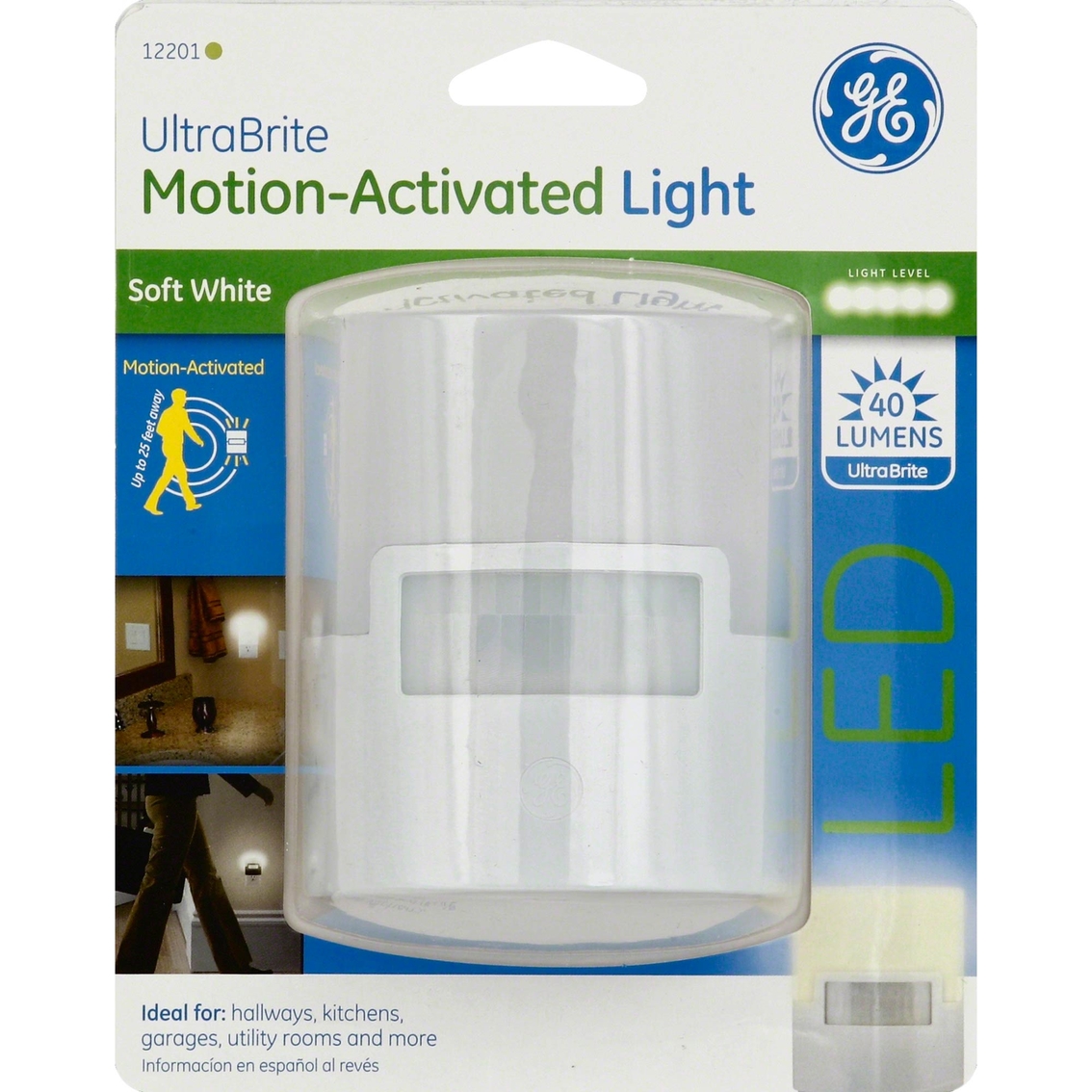 GE UltraBrite Motion-Activated LED Night Light, Plug In, White, 12201