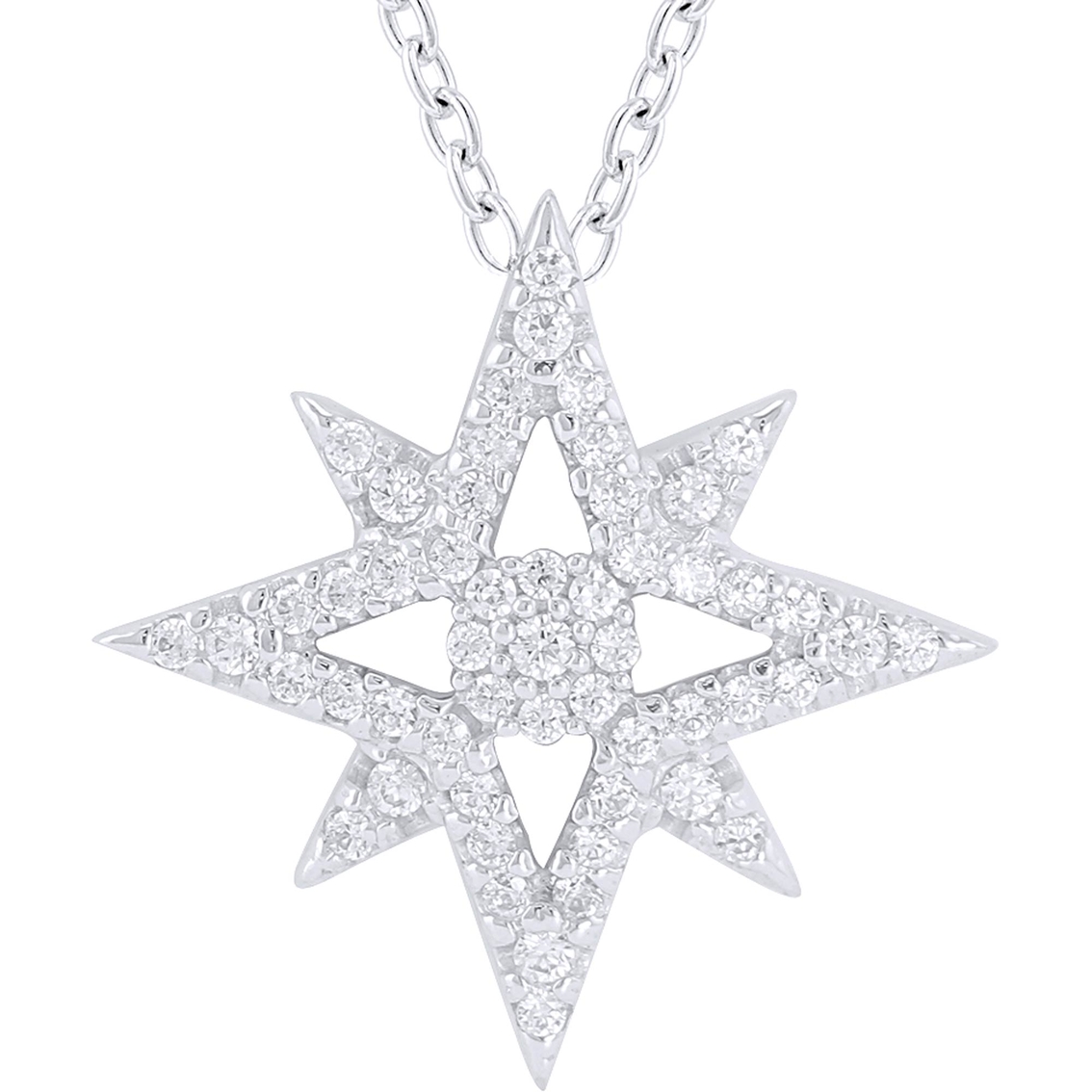 Sterling Silver 1/5 Ctw Diamond North Star Pendant On 18 In. Chain ...