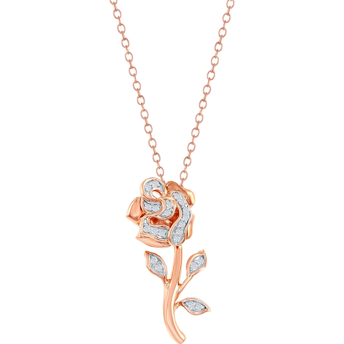 Disney Enchanted 10k Rose Gold Over Sterling Silver 1/10 CTW Diamond Belle Pendant
