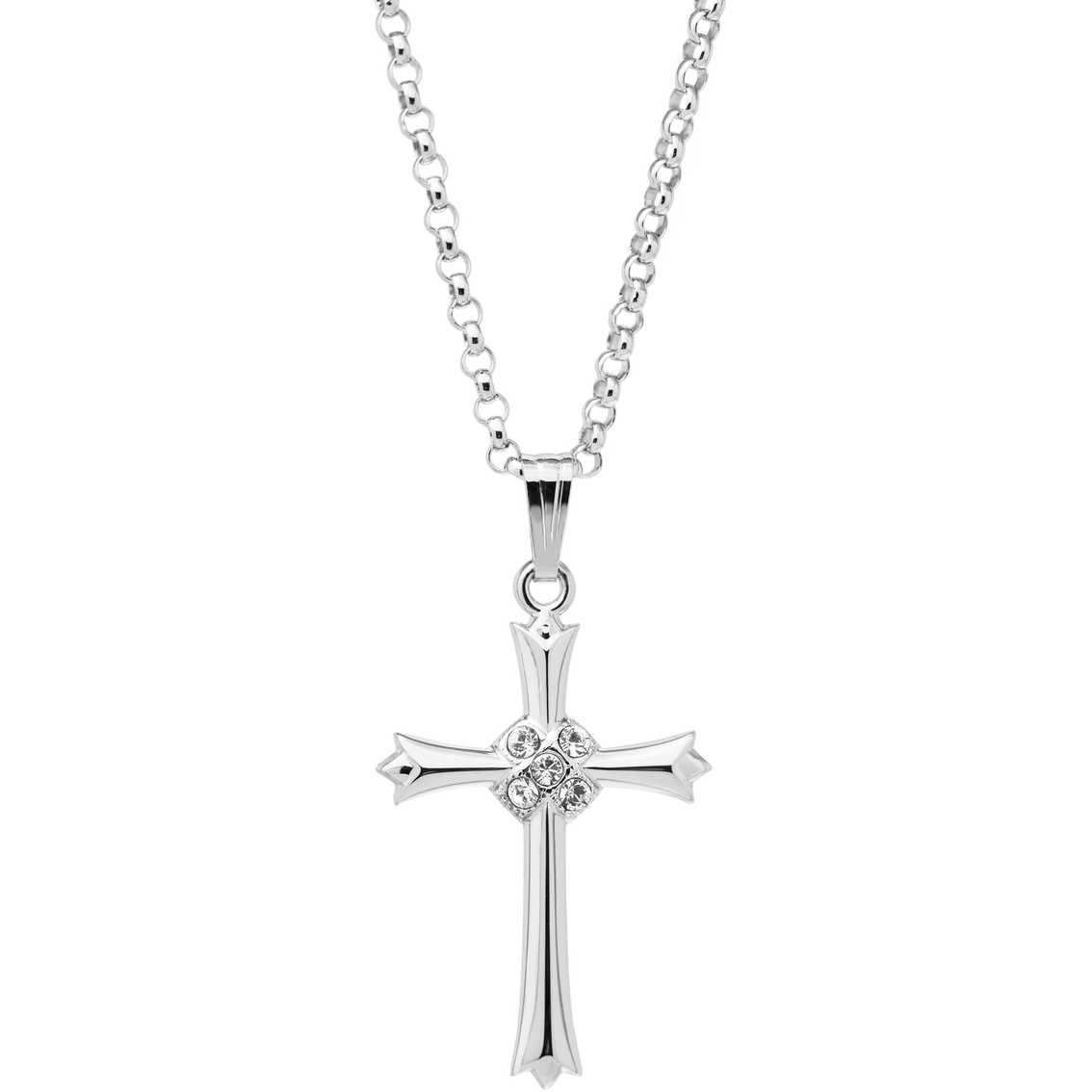 Sterling Silver Pointed Cross With Austrian Crystal & 18