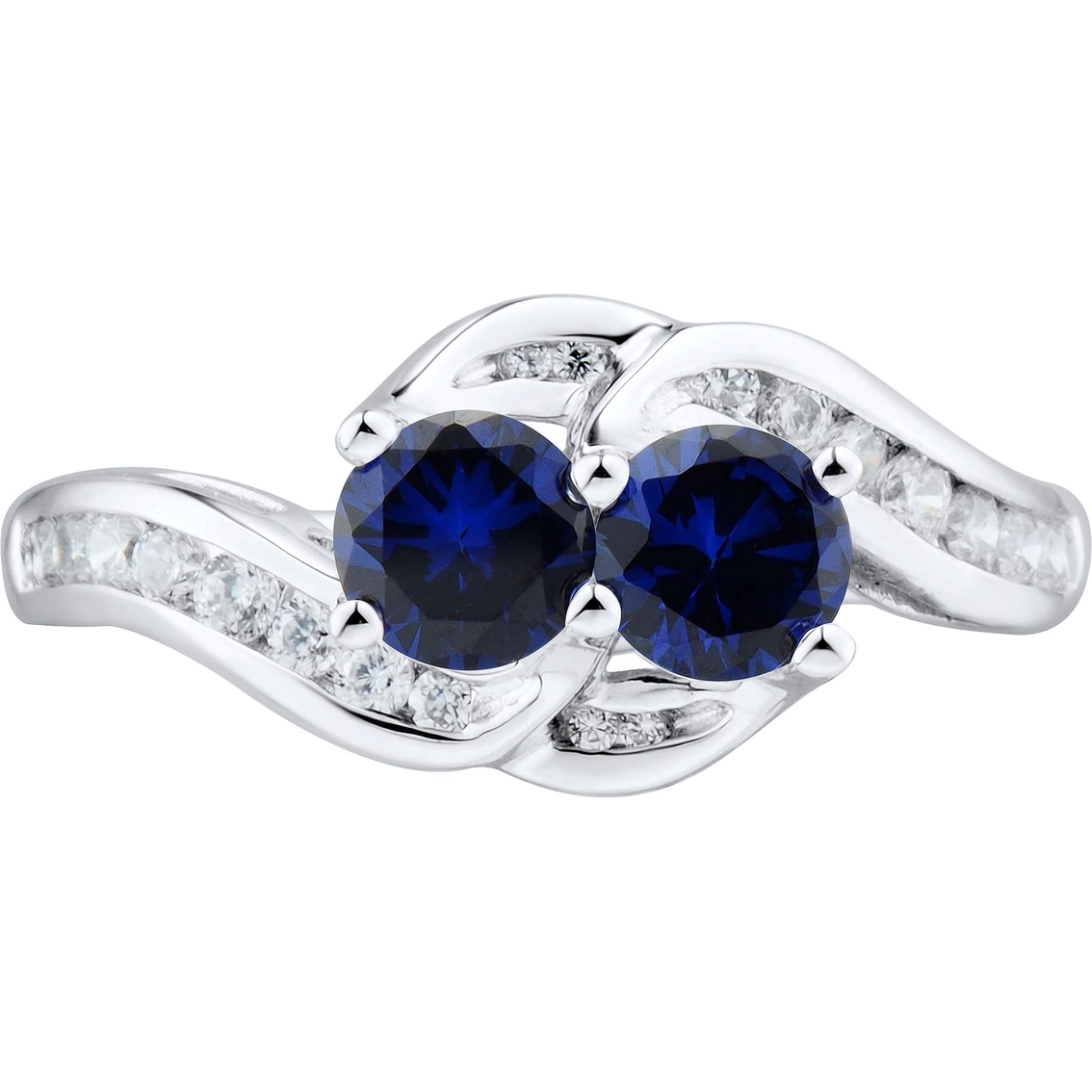 2 in Love Sterling Silver Lab White And Lab Blue Sapphire Ring - Image 3 of 3