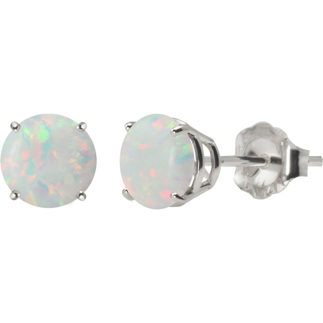 10k White Gold 6mm Round Lab-created Opal Gemstone Stud Earrings ...