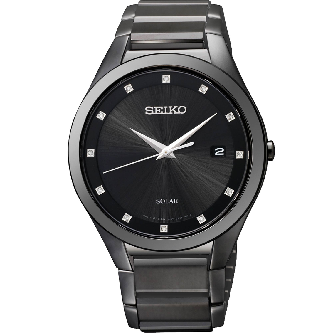 Seiko Men's Solar Black Ion Watch With Diamonds 39mm Sne243 | Stainless  Steel Band | Jewelry & Watches | Shop The Exchange