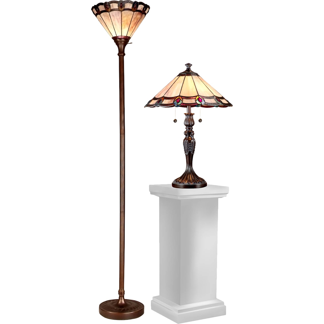 Dale Tiffany Peacock 2 Pc Torchiere Floor Lamp And Table Lamp Set