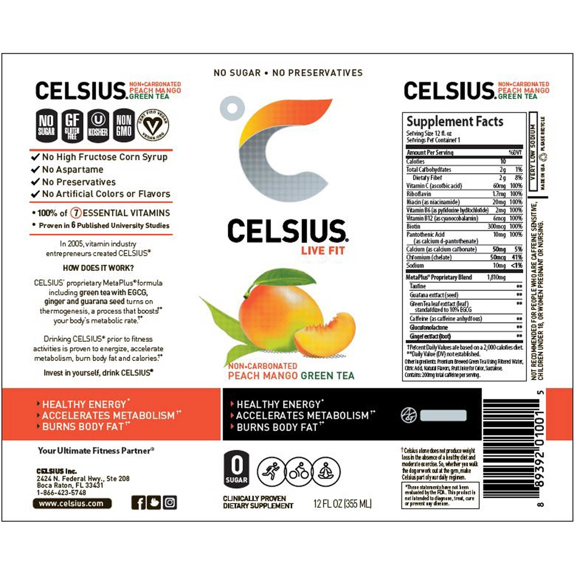 Celsius Sparkling Non Carbonated Raspberry Acai Green Tea 12 oz., 4 pk. - Image 2 of 2