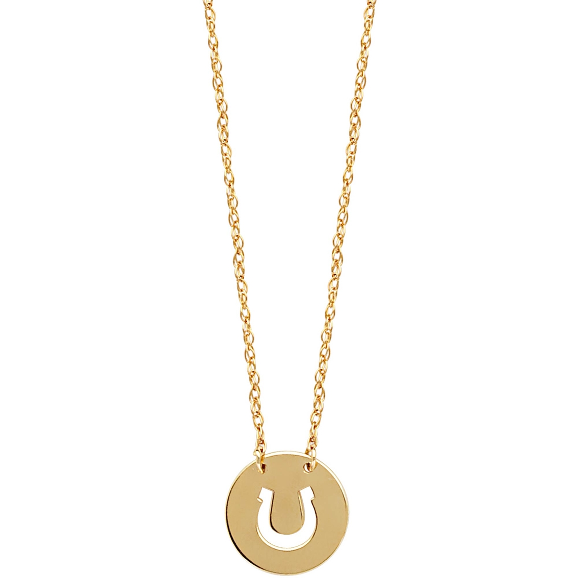 14K Yellow Gold 3-D Horseshoe with Horses Pendant on an Adjustable Chain Necklace 