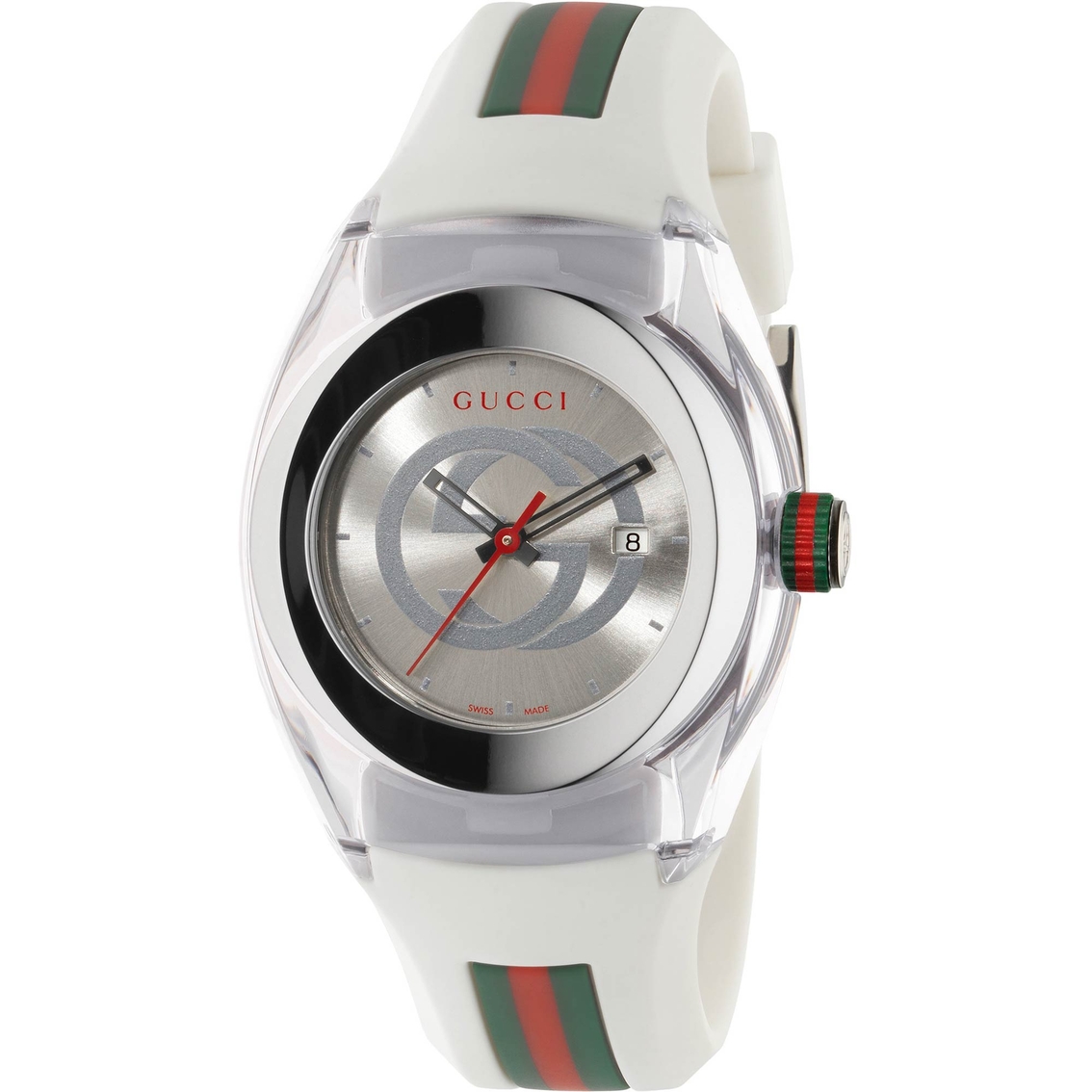 Gucci Sync Swiss Striped White Rubber Strap 36mm Watch Ya137302 | Non ...