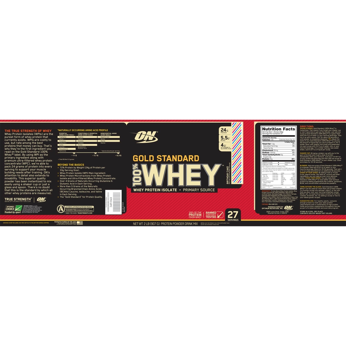 Optimum Nutrition 100% Gold Standard Whey Protein Isolate Powder, Birthday Cake - Image 2 of 2