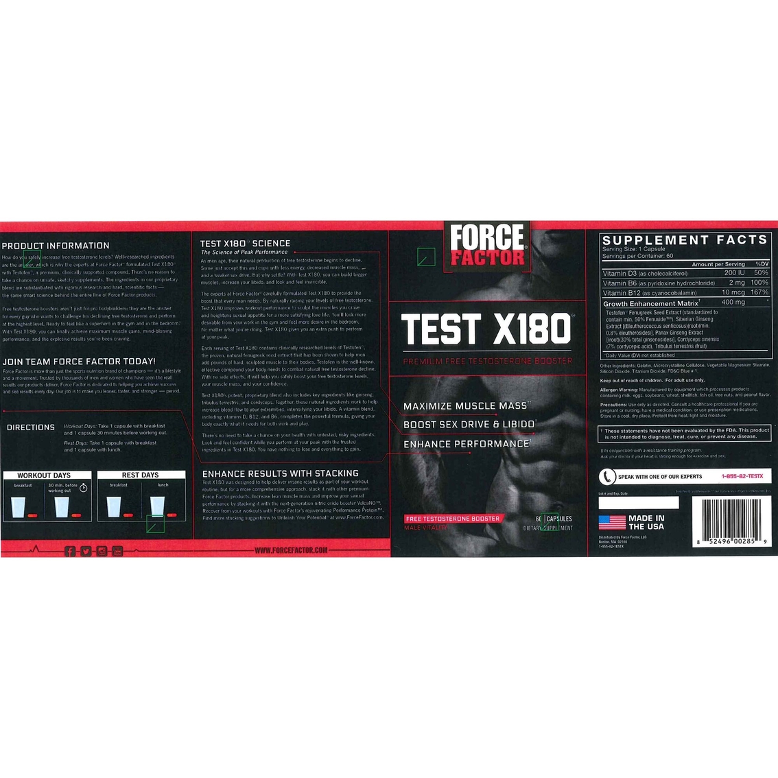 Force Factor Test X180 Sports Nutrition Supplement 60 Pk. - Image 2 of 2