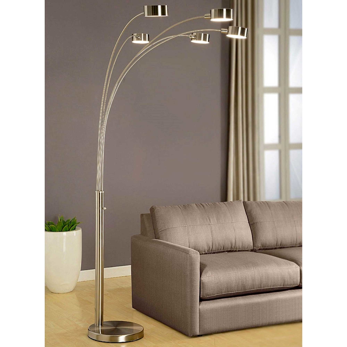 Artiva USA Micah 88 in. Modern 5 Arch Brushed Steel Floor Lamp with Dimmer - Image 2 of 2