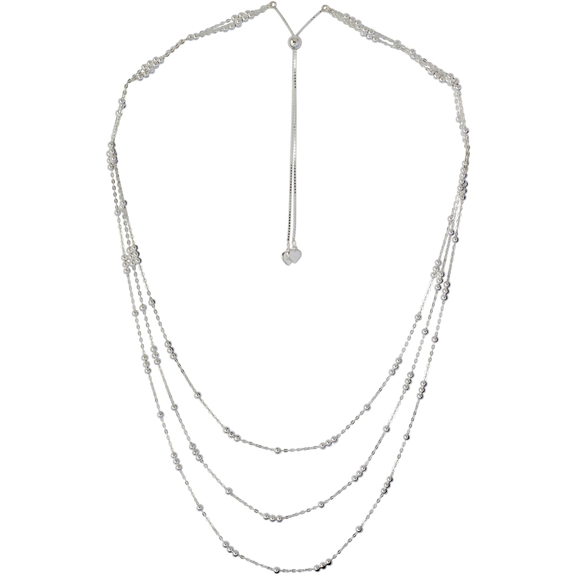 Sterling Silver 3 Strand Beaded Necklace With 28 In. Flat Cable Chain ...