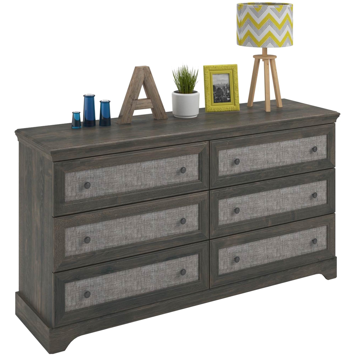 Ameriwood Home Stone River 6 Drawer Dresser with Fabric Inserts Weathered Oak - Image 2 of 4