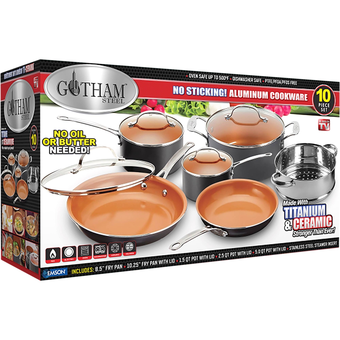 Gotham Steel - 10-Piece Cookware Set - Stainless Steel
