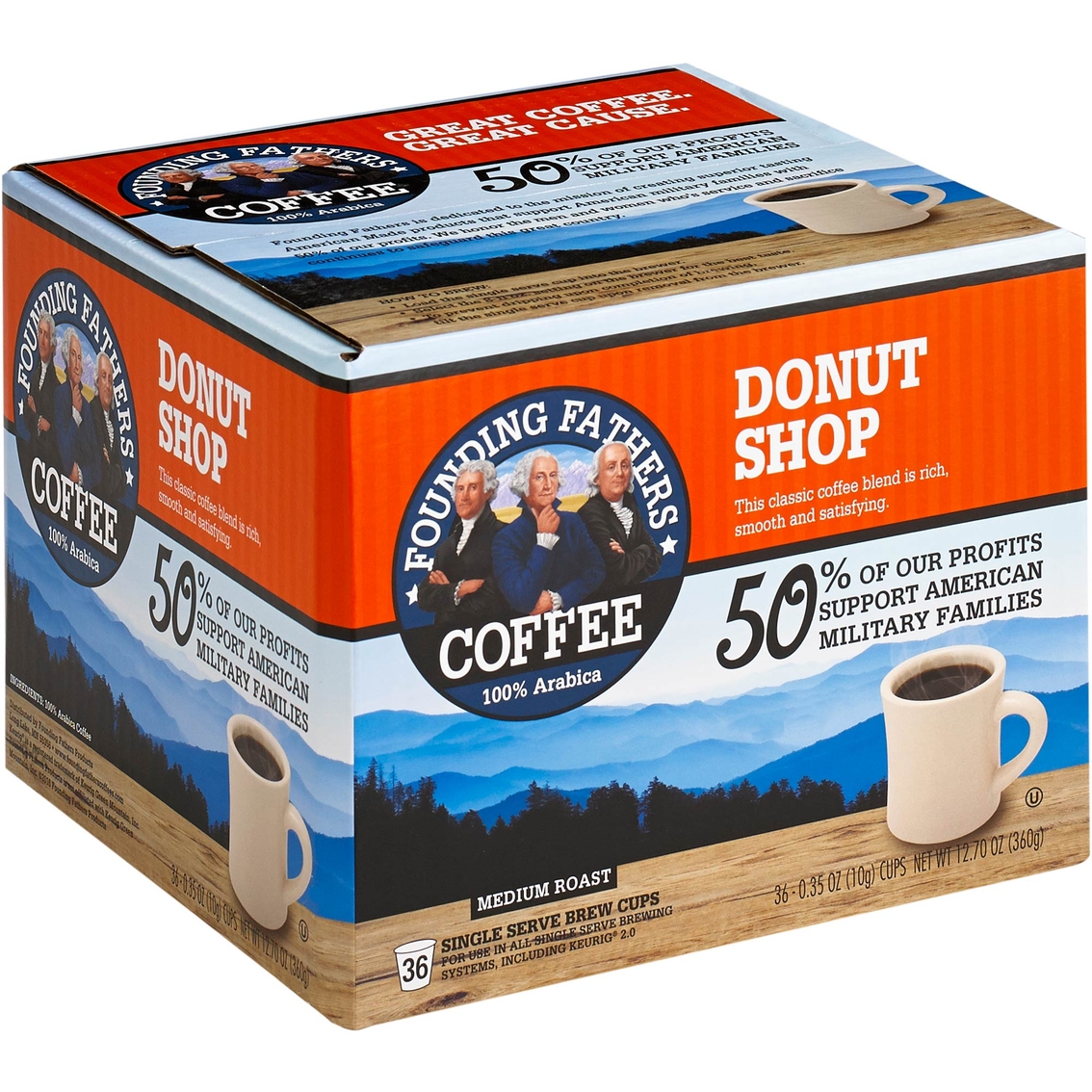 Founding Fathers Coffee Donut Shop Medium Roast Single Serve K-Cups 36 Pk.