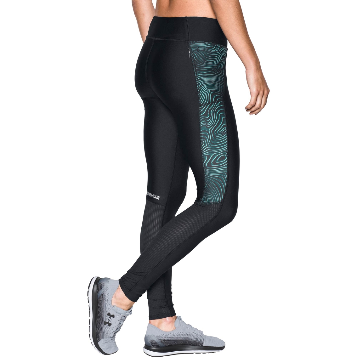 Under Armour Women's UA Fly-by Printed Leggings Black/White/Reflective Pants  XL (US 16) X 28