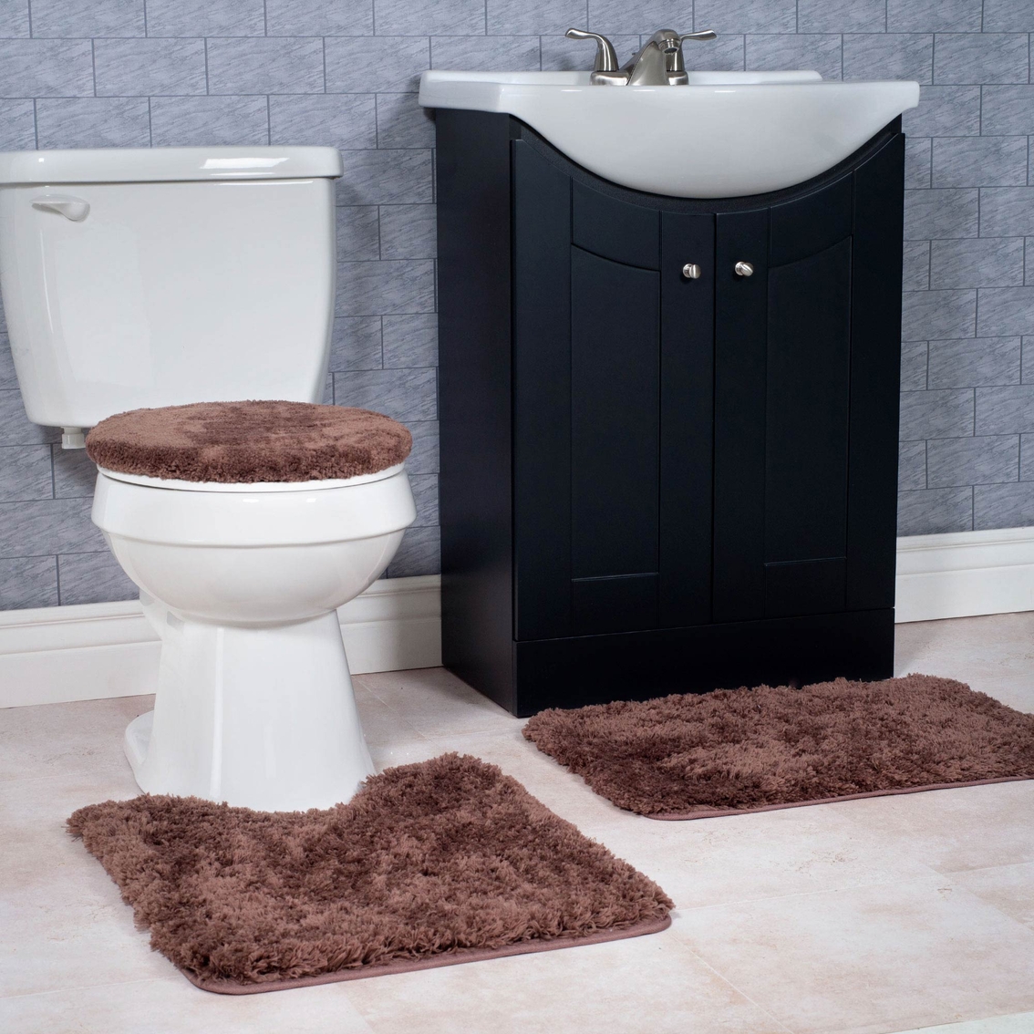 Lavish Home 3 Pc. Plush Non-Slip Bath Mat Rug Set - Image 3 of 3