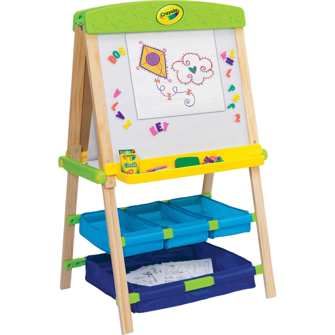 DLone Easel for Kids with 1 Drawing Paper Roll, Wooden Art Easel  Double-Sided Whiteboard and Chalkboard Adjustable Standing Easel,Magnetics,  Numbers