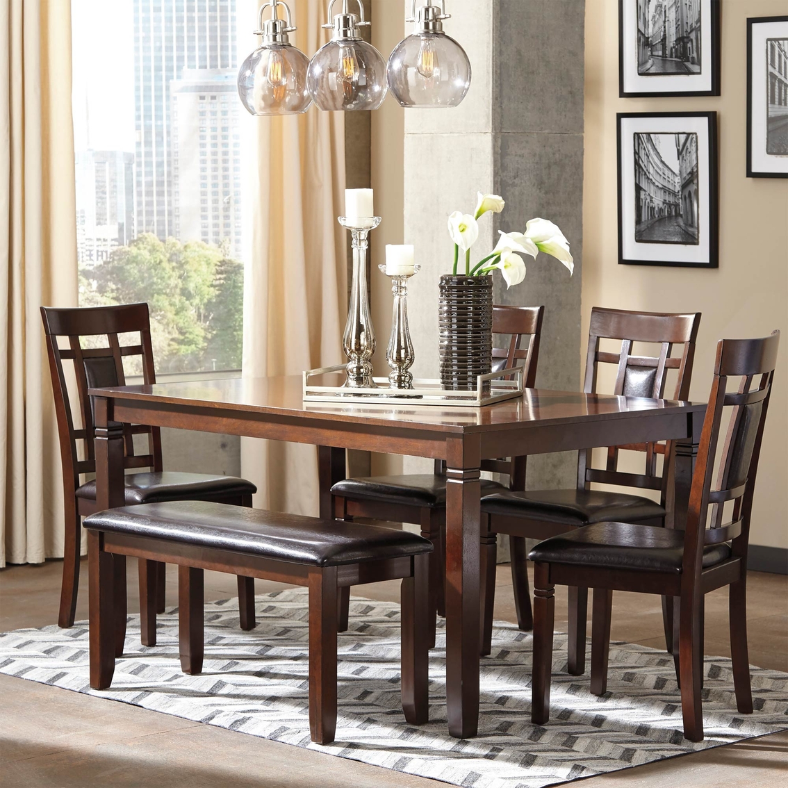 Signature Design by Ashley Bennox Dining Room Table Set with Bench - Image 2 of 3