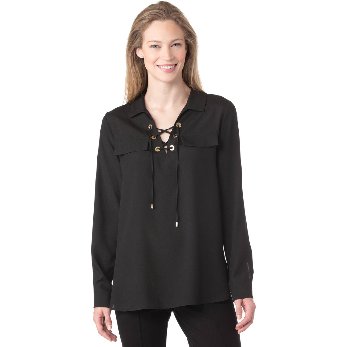 Calvin Klein Collection Lace Up Top With Collar | Blouses & Tunics ...