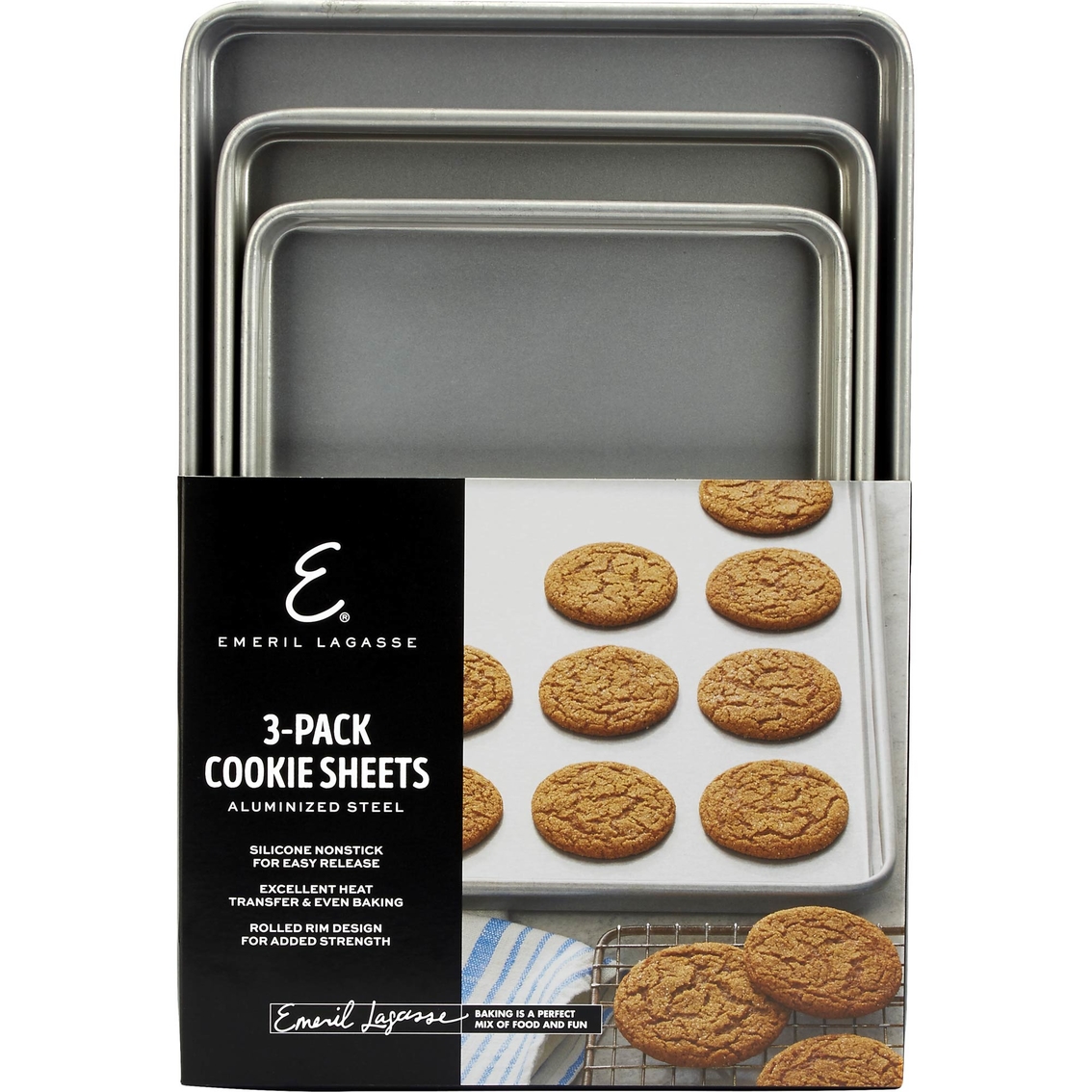 Emeril Lagasse Aluminized Steel Nonstick 3 Pc. Cookie Sheet Set, Baking  Pans, Household