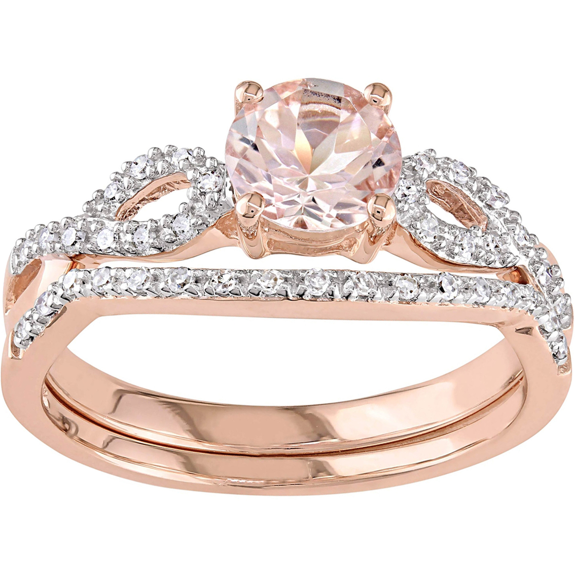 Sofia B. 10k Rose Gold 1/6 Ctw Diamond & Morganite Infinity Bridal Set ...