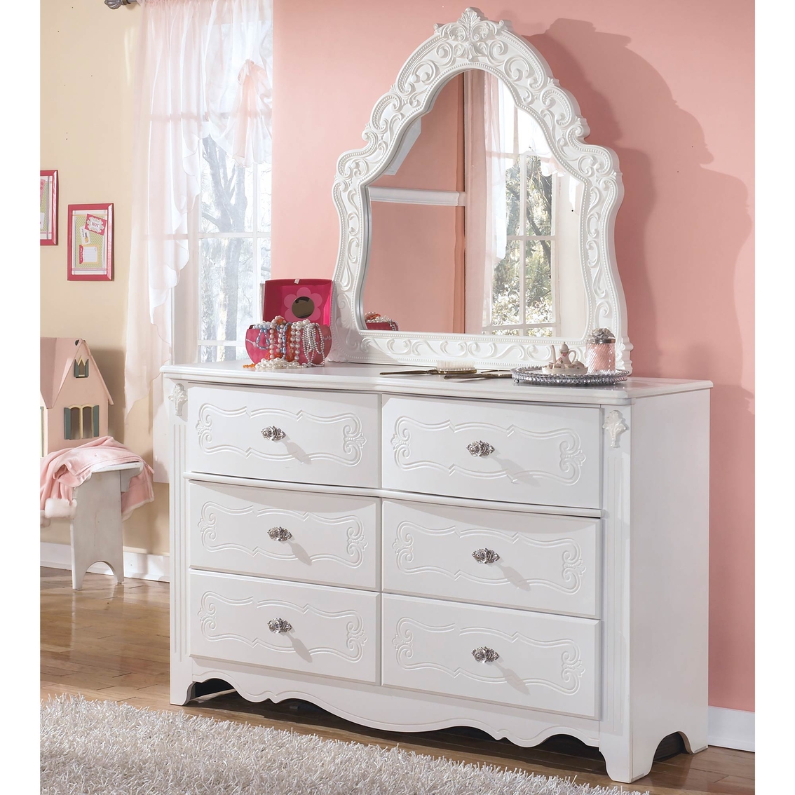 Signature Design By Ashley Exquisite Dresser And French Mirror Set