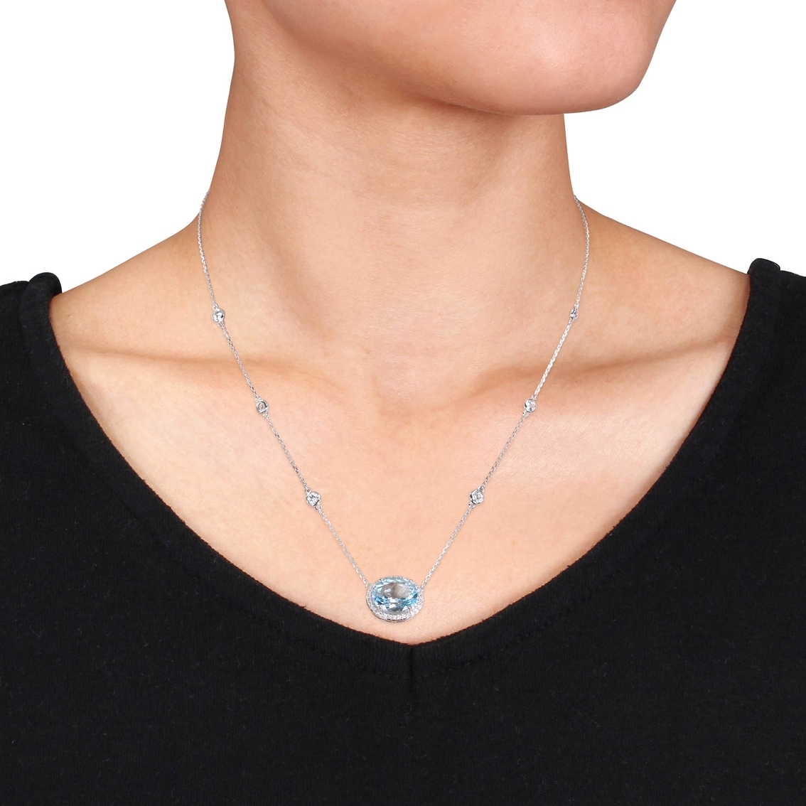 Sofia B. 14K White Gold 1/6 CTW Diamond, Blue Topaz and White Sapphire Necklace - Image 2 of 2