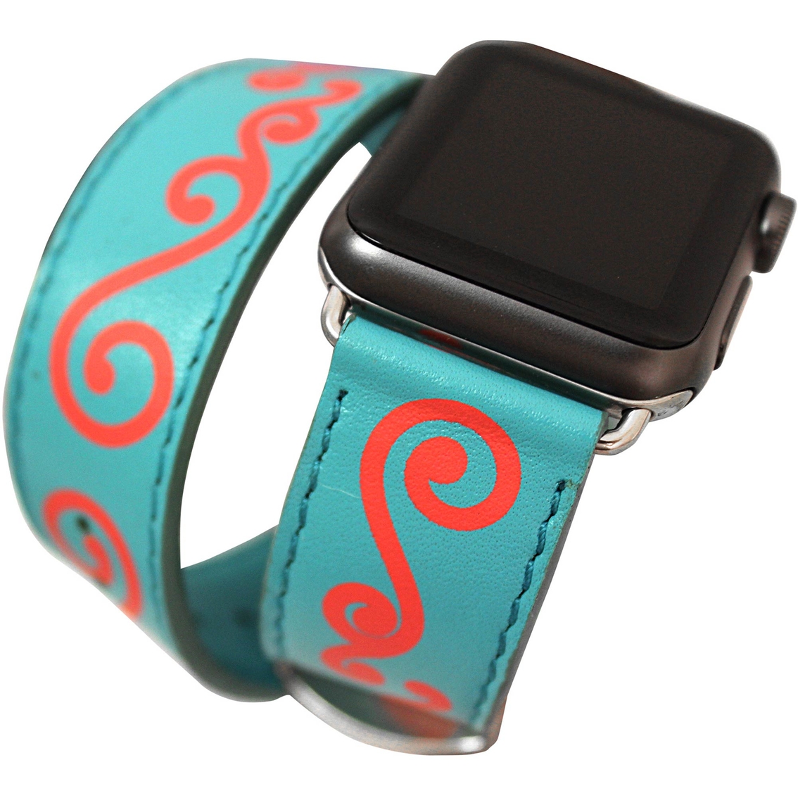 iBand Pro Teal Leather Pink Swirl Watchband for Apple Watches - Image 3 of 3