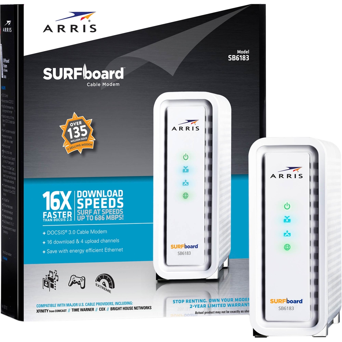 ARRIS SURFboard SB6183 Cable Modem, White - Image 4 of 4
