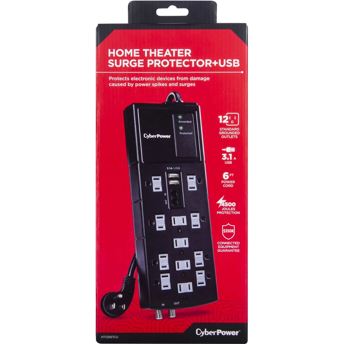 Cyber Power 12 Outlet Surge Protector with 2 USB Ports - Image 4 of 6