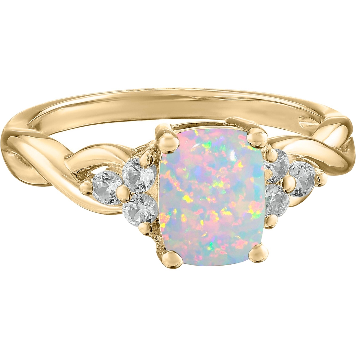 10K Yellow Gold Created Opal and White topaz Ring - Image 2 of 3