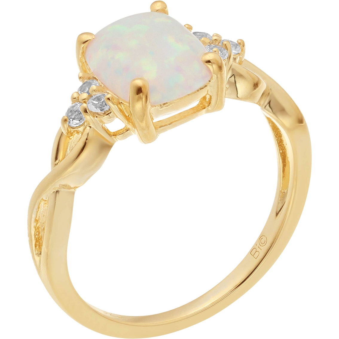 10K Yellow Gold Created Opal and White topaz Ring - Image 3 of 3
