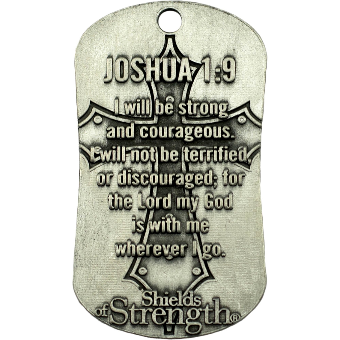 Shields of Strength Veteran Antique Finish Dog Tag Necklace, Joshua 1:9 - Image 2 of 2