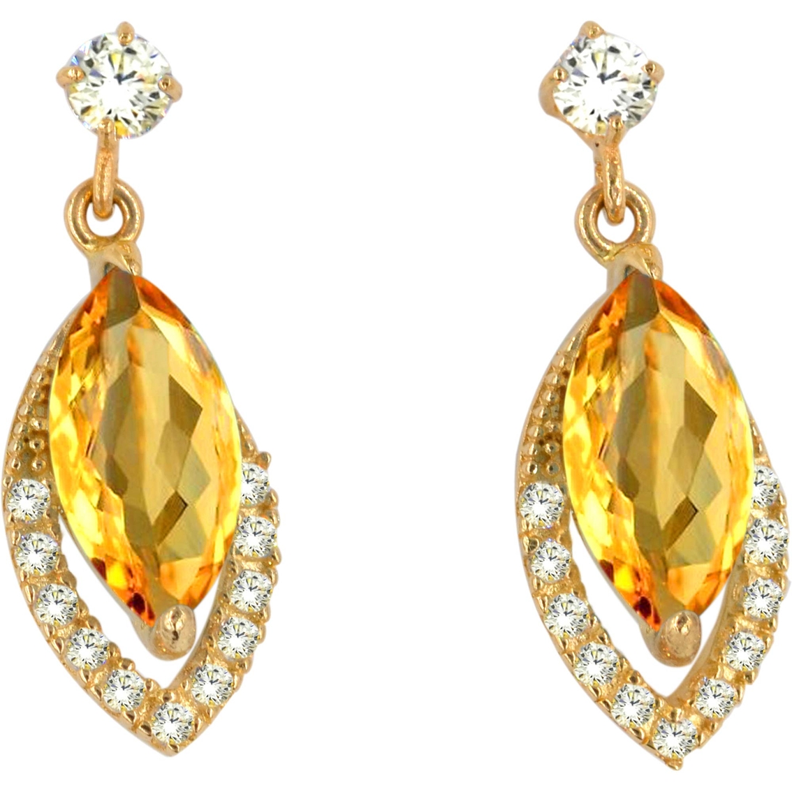 14k Yellow Gold Marquis Citrine And Lab Created White Sapphire Earrings ...