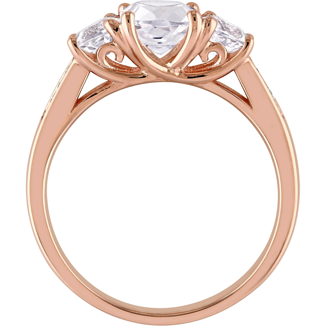 Sofia B. 10K Rose Gold 2 CTW Created White Sapphire and 3-Stone Engagement Ring - Image 3 of 4