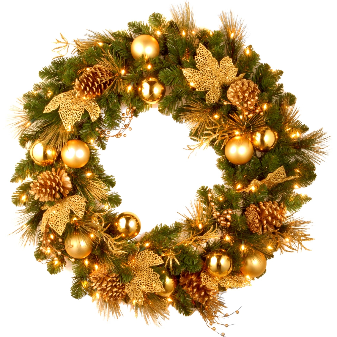 National Tree Co. 24 in. Elegance Spruce Wreath with Battery Operated White LEDs