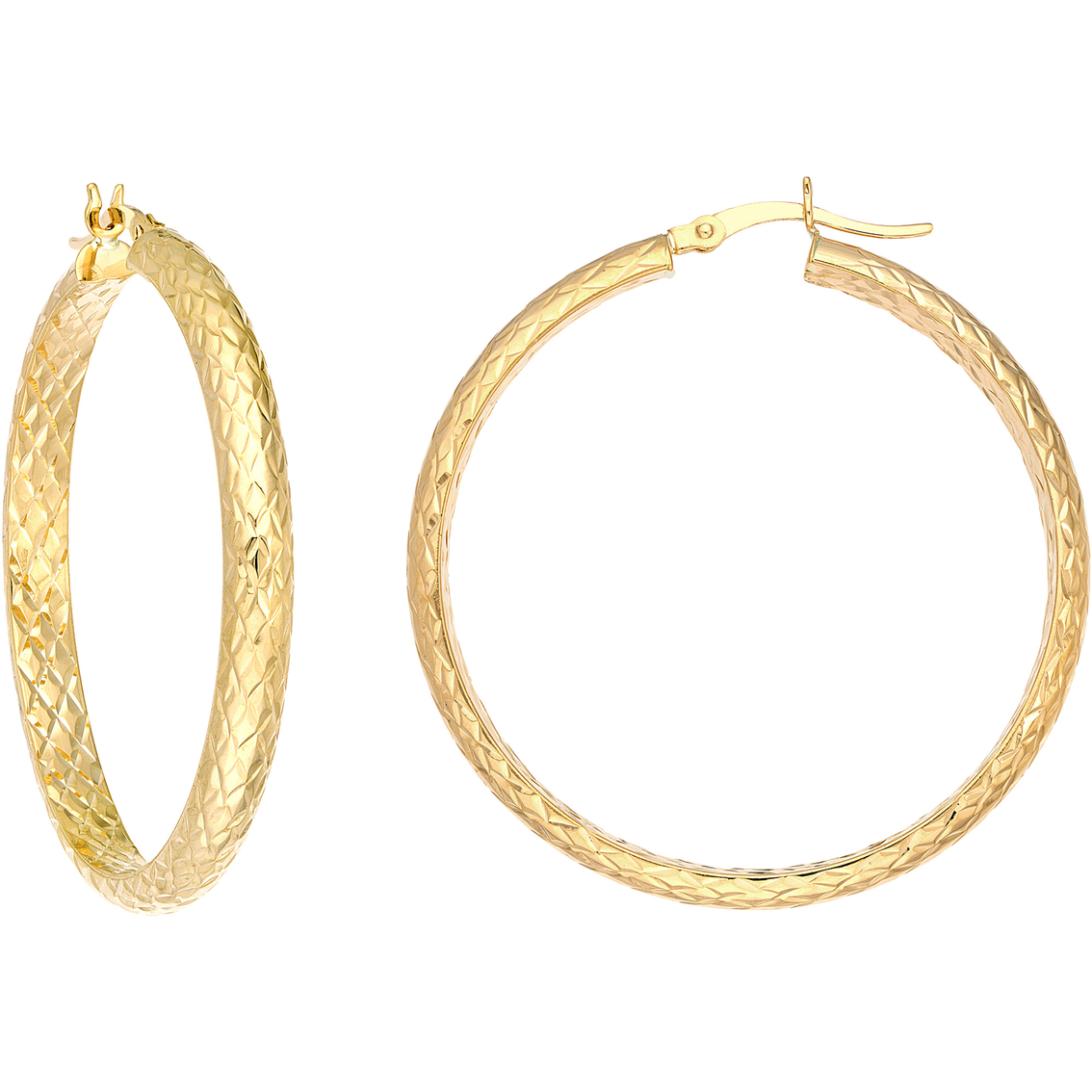 14k Gold Inside/outside Diamond Cut 4x40mm Hoop Earrings | Gold ...