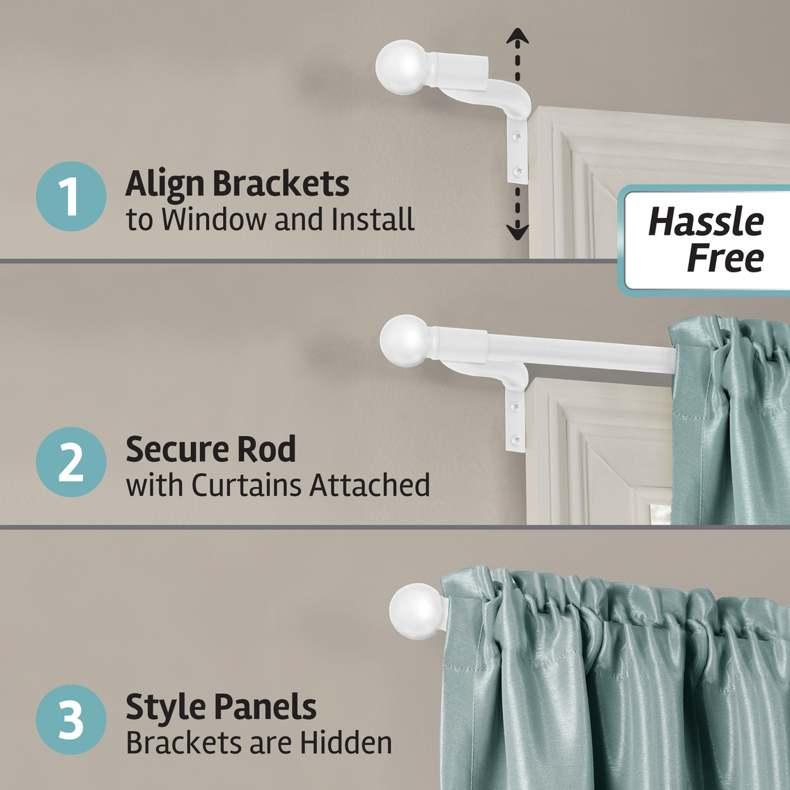 Zenna Home Smart Rods Easy Install Cafe Window Curtain Rod, 48-120 in. - Image 2 of 2