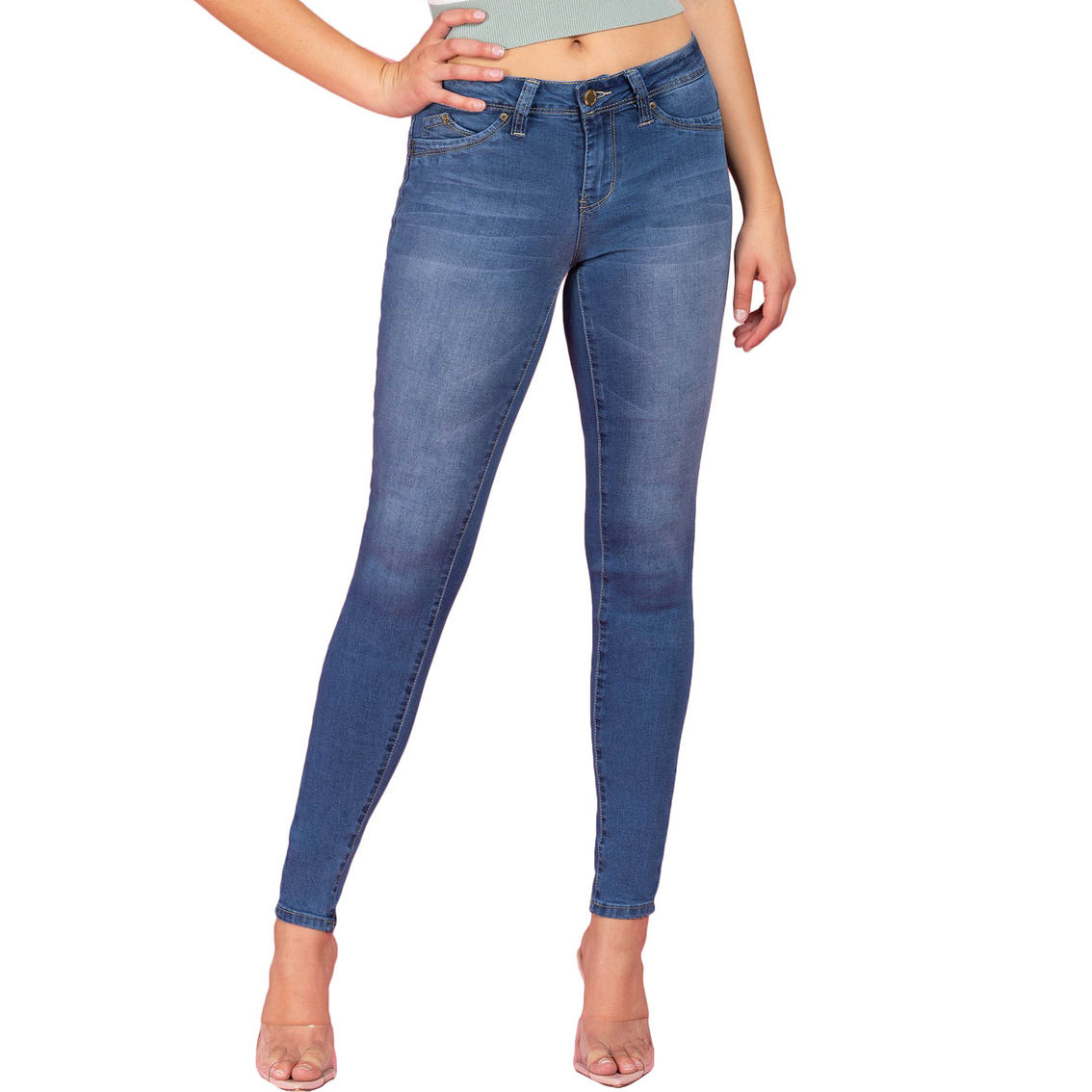 YMI Jeanswear Juniors Wannabettabutt Triple Button Stacked-Waist Skinny Jeans