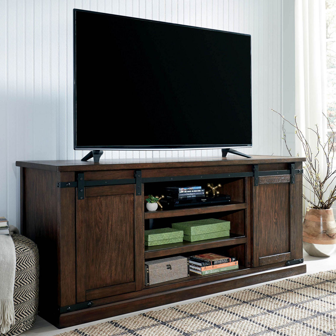 Ashley Budmore TV Stand with Sliding  Barn Doors - Image 2 of 3