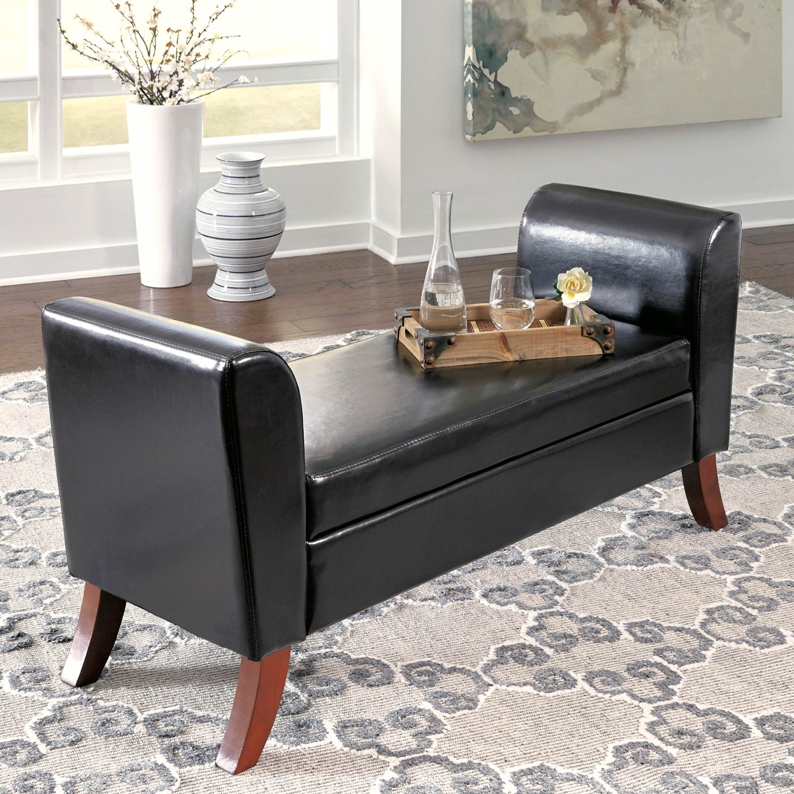 Signature Design by Ashley Upholstered Storage Bench with Curved Legs - Image 2 of 4