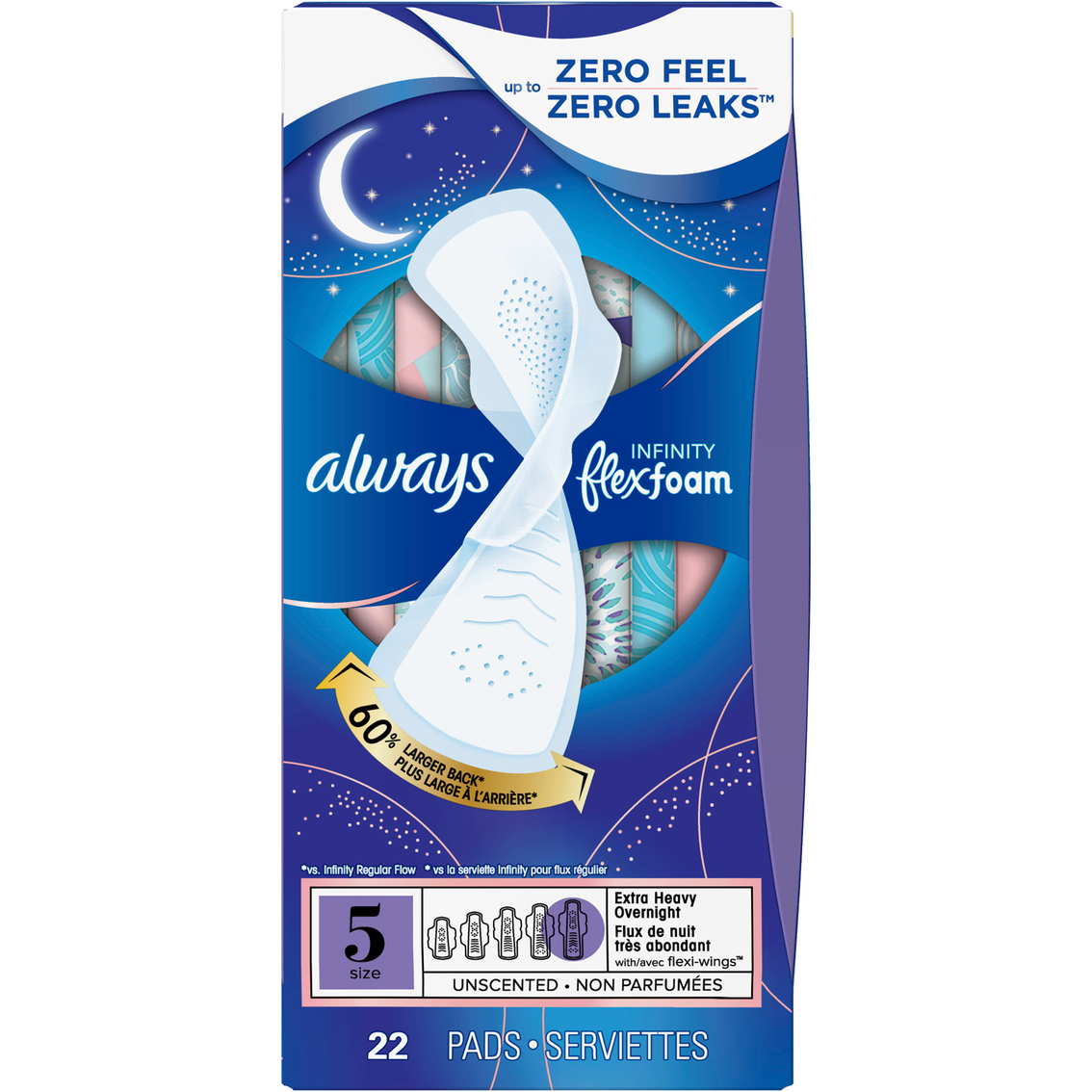 Always Infinity Size 5 Extra Heavy Overnight Pads With Flexfoam 22 Ct., Feminine Products, Beauty & Health