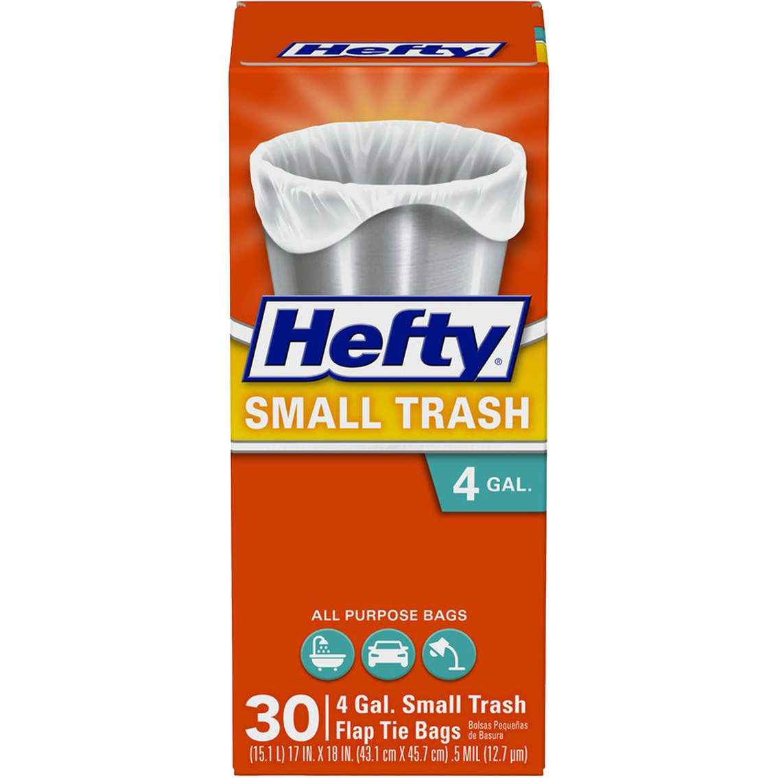Hefty Flap Tie Small Trash Bags, 4 Gallon, 30 Count