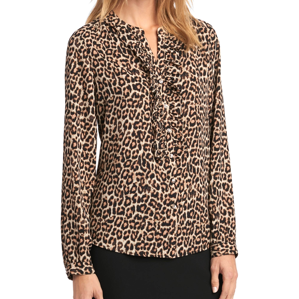 Karl Lagerfeld Paris Cheetah Ruffle Blouse | Tops | Clothing ...