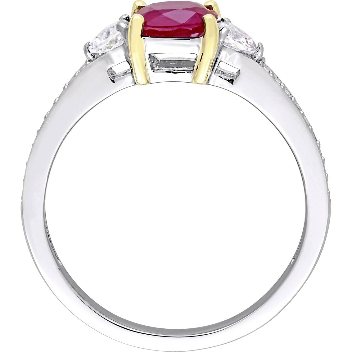 Sofia B. 14K Two-Tone Gold 3-Stone Ruby and White Sapphire 1/10 CTW Diamond Ring - Image 2 of 4