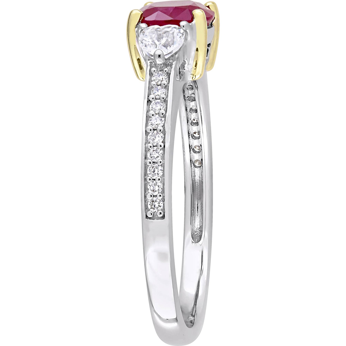 Sofia B. 14K Two-Tone Gold 3-Stone Ruby and White Sapphire 1/10 CTW Diamond Ring - Image 3 of 4