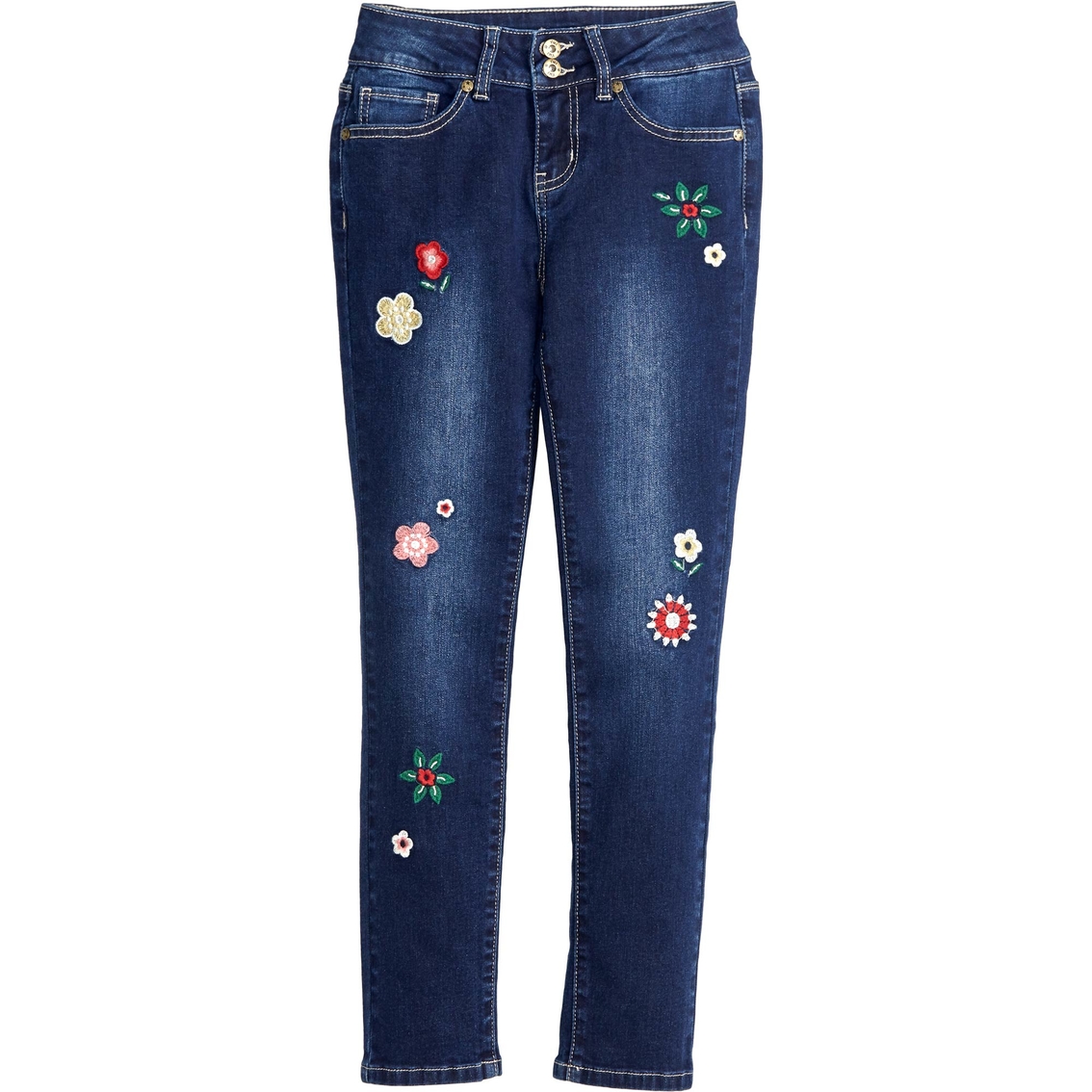Ymi Girls Floral Embroidered 2 Button Skinny Jeans | Girls 7-16 ...