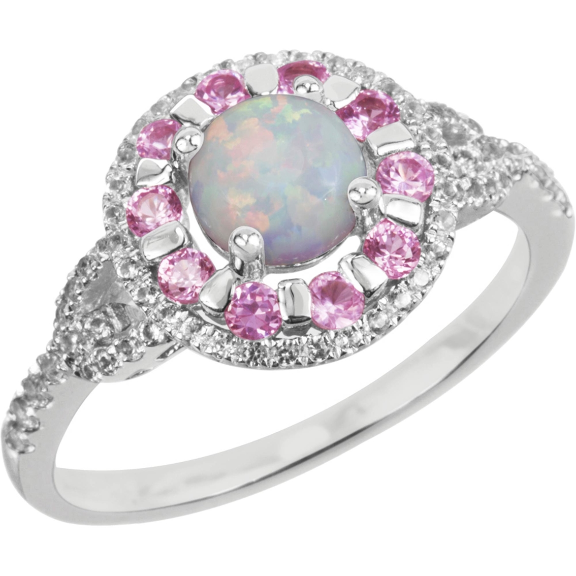 Sterling Silver Lab Created Opal, Pink Sapphire and White Sapphire Ring - Image 2 of 4
