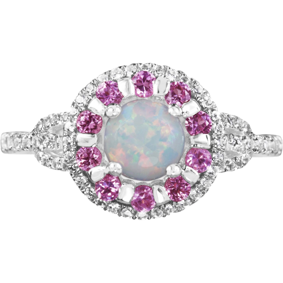 Sterling Silver Lab Created Opal, Pink Sapphire and White Sapphire Ring - Image 3 of 4