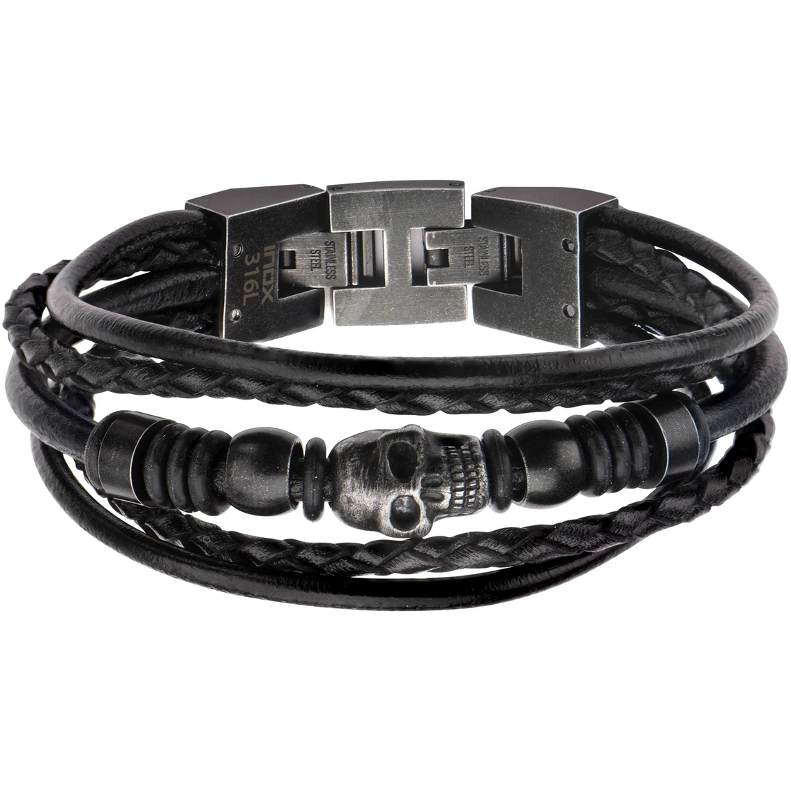 Multi Strand Black Leather Skull Bracelet | Men's Bracelets | Jewelry ...